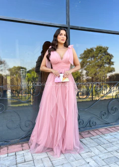 VESTIDO DE FESTA LONGO TULE SAIA CASCATA TENDÊNCIA MALDIVAS