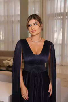 VESTIDO DE FESTA LONGO PLISSADO TULE COM BRILHO CAPAS JALAPÃO