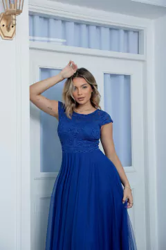 VESTIDO DE FESTA LONGO RENDA COM BRILHO TULE CISJORDÂNIA na internet