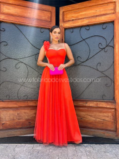 VESTIDO DE FESTA LONGO TULE BRILHOSO FLOR NO OMBRO BRASIL na internet