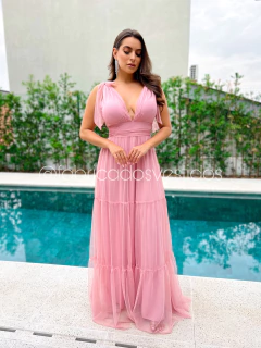 VESTIDO DE FESTA TRÊS MARIAS LAÇO NO OMBRO SEM BRILHO MADRI