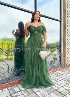 Imagem do VESTIDO DE FESTA LONGO TULE COM BRILHO SAIA CASCATA LAÇO CLEVELAND