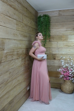 VESTIDO DE FESTA LONGO TULE BRILHOSO COM FENDA TASMÂNIA na internet