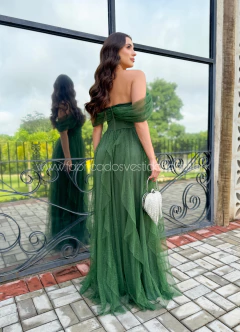 VESTIDO DE FESTA LONGO TULE COM BRILHO SAIA CASCATA LAÇO CLEVELAND - comprar online