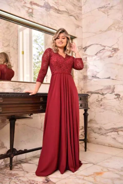 VESTIDO DE FESTA LONGO COM RENDA COM BRILHO BERLIM