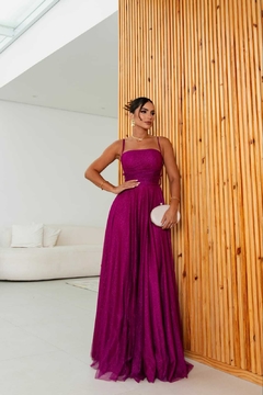 Imagem do VESTIDO DE FESTA LONGO RODADO TULE COM BRILHO TRANÇADO SUÍÇA