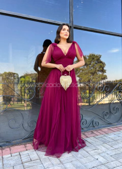 VESTIDO DE FESTA LONGO TULE SAIA CASCATA TENDÊNCIA MALDIVAS