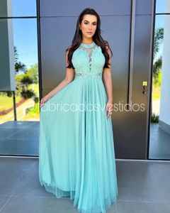 VESTIDO DE FESTA COM RENDA BRILHO SAIA EM TULE ROMA - comprar online