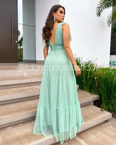VESTIDO DE FESTA TRÊS MARIAS LAÇO NO OMBRO SEM BRILHO MADRINHAS MADRI