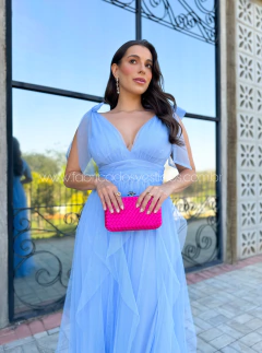 VESTIDO DE FESTA LONGO TULE SAIA CASCATA TENDÊNCIA MALDIVAS - loja online