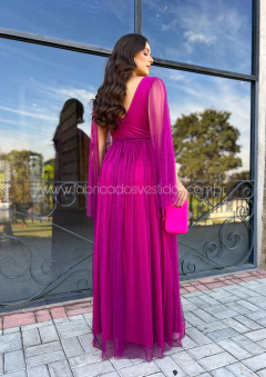 VESTIDO DE FESTA LONGO TULE COM BRILHO CAPA PALESTINA - loja online