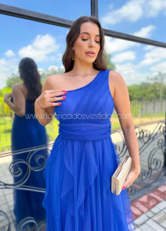 VESTIDO DE FESTA LONGO UM OMBRO SÓ SAIA CASCATA GUARUJÁ