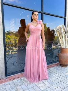 VESTIDO DE FESTA TULE COM BRILHO FLOR NO OMBRO TENDÊNCIA SÃO PAULO - comprar online