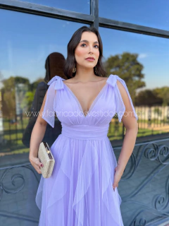 VESTIDO DE FESTA LONGO TULE SAIA CASCATA TENDÊNCIA MALDIVAS - loja online