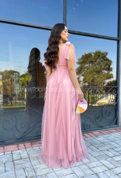 VESTIDO DE FESTA LONGO TULE SAIA CASCATA TENDÊNCIA MALDIVAS - Fábrica dos Vestidos