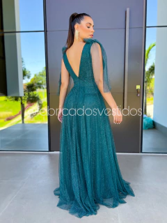 VESTIDO DE FESTA LONGO COM BRILHO TENDÊNCIA DO P AO PLUS SIZE LAÇO NO OMBRO DUBAI - loja online