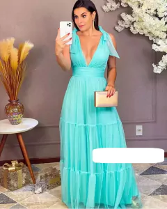 VESTIDO DE FESTA TRÊS MARIAS LAÇO NO OMBRO SEM BRILHO MADRINHAS MADRI