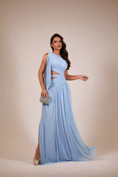 VESTIDO DE FESTA LONGO MICROTULE TENDÊNCIA COM FENDA LANÇAMENTO ANÁPOLIS - loja online
