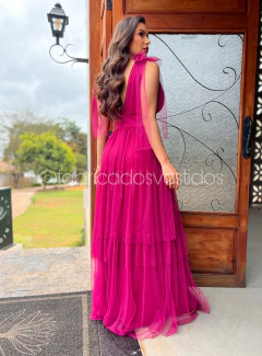 VESTIDO DE FESTA TULE EM CAMADAS MONTENEGRO SEM BRILHO - comprar online
