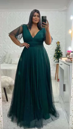 VESTIDO DE FESTA LONGO PLUS SIZE TULE COM BRILHO LIBÉRIA - Fábrica dos Vestidos