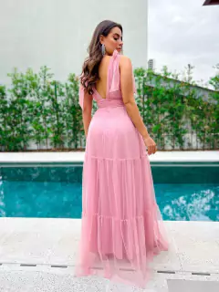 VESTIDO DE FESTA TRÊS MARIAS LAÇO NO OMBRO SEM BRILHO MADRINHAS MADRI - Fábrica dos Vestidos