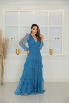 Imagem do VESTIDO DE FESTA LONGO TULE SAIA CAMADAS MANGA LONGA ISLÂNDIA