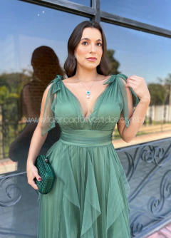 VESTIDO DE FESTA LONGO TULE SAIA CASCATA TENDÊNCIA MALDIVAS