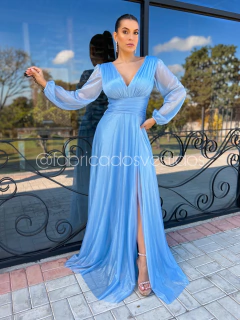 VESTIDO DE FESTA LONGO MADRINHA TULE COM BRILHO TENDÊNCIA CAPADÓCIA