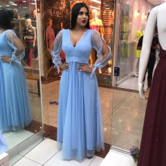 VESTIDO DE FESTA MANGA LONGA TULE COM BRILHO CALIFÓRNIA - loja online