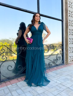 VESTIDO DE FESTA LONGO TULE SAIA CASCATA TENDÊNCIA MALDIVAS