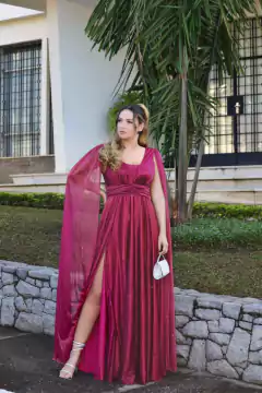 VESTIDO DE FESTA LONGO BRILHOSO LONGO COM CAPAS CHIPRE