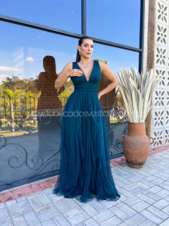 VESTIDO DE FESTA LONGO DECOTE SAIA CASCATA ILHABELA - loja online
