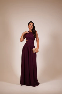 VESTIDO DE FESTA LONGO MICROTULE TENDÊNCIA COM FENDA LANÇAMENTO ANÁPOLIS