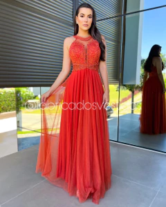 VESTIDO DE FESTA COM RENDA BRILHO SAIA EM TULE ROMA - loja online