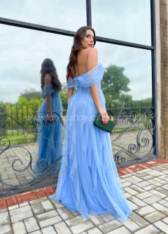 VESTIDO DE FESTA LONGO TULE COM BRILHO SAIA CASCATA LAÇO CLEVELAND na internet