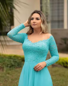 VESTIDO DE FESTA LONGO DE RENDA SAIA EM CREPE FILADÉLFIA - comprar online