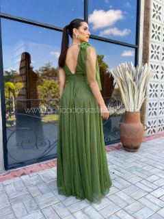 VESTIDO DE FESTA LONGO COM BRILHO TENDÊNCIA DO P AO PLUS SIZE LAÇO NO OMBRO DUBAI - loja online