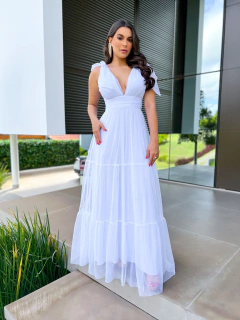 VESTIDO DE FESTA TRÊS MARIAS LAÇO NO OMBRO SEM BRILHO MADRI - loja online