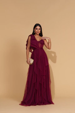 VESTIDO DE FESTA LONGO TULE SAIA CASCATA COM CORSET TENDÊNCIA PROVENÇA - Fábrica dos Vestidos