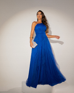 VESTIDO DE FESTA LONGO TULE COM BRILHO SAIA CASCATA ARIZONA