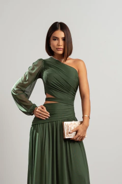 VESTIDO DE FESTA LONGO LISO ABERTURA LATERAL TENDÊNCIA MÁLAGA - loja online