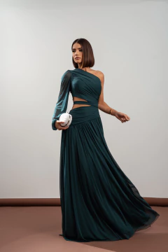 VESTIDO DE FESTA LONGO LISO ABERTURA LATERAL TENDÊNCIA MÁLAGA - Fábrica dos Vestidos