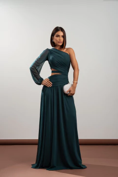 VESTIDO DE FESTA LONGO LISO ABERTURA LATERAL TENDÊNCIA MÁLAGA - loja online