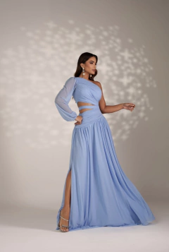 VESTIDO DE FESTA LONGO LISO ABERTURA LATERAL TENDÊNCIA MÁLAGA - loja online