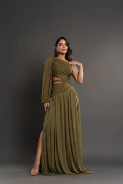 VESTIDO DE FESTA LONGO LISO ABERTURA LATERAL TENDÊNCIA MÁLAGA - comprar online