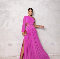 VESTIDO DE FESTA LONGO LISO ABERTURA LATERAL TENDÊNCIA MÁLAGA - loja online