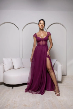 VESTIDO DE FESTA LONGO TULE CORSET COM FENDA TENDÊNCIA OXFORD - Fábrica dos Vestidos