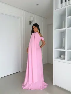 VESTIDO DE FESTA LONGO COM CAPA MINIMALISTA CHIFFON NORMANDIA - Fábrica dos Vestidos