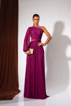 VESTIDO DE FESTA LONGO LISO ABERTURA LATERAL TENDÊNCIA MÁLAGA - comprar online