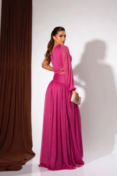 VESTIDO DE FESTA LONGO LISO ABERTURA LATERAL TENDÊNCIA MÁLAGA - Fábrica dos Vestidos